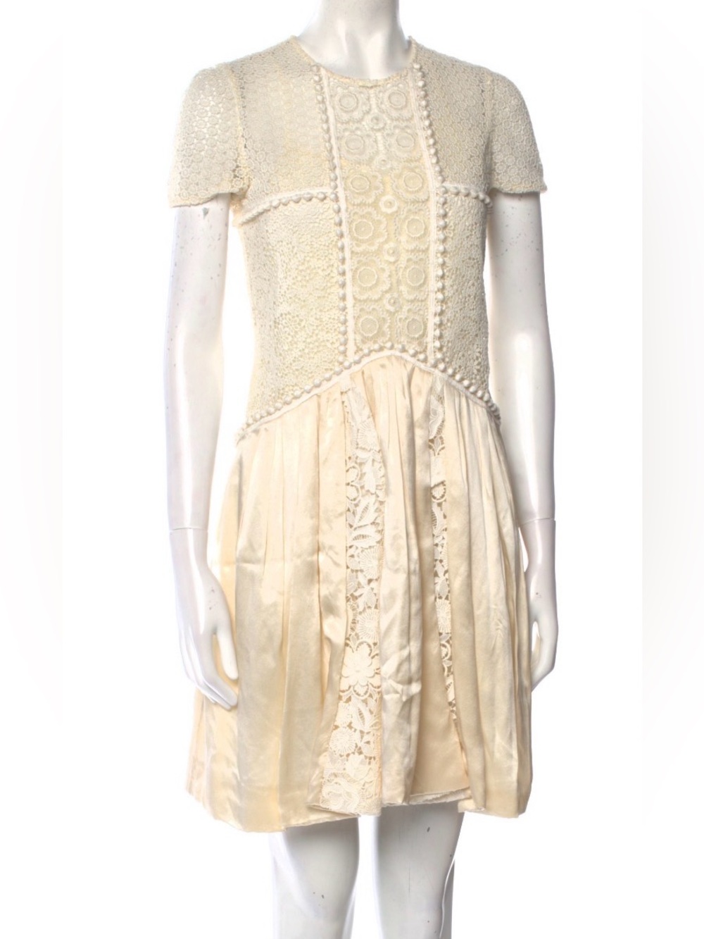 Burberry Cream Lace-Panel Pleated women’s ' Dress